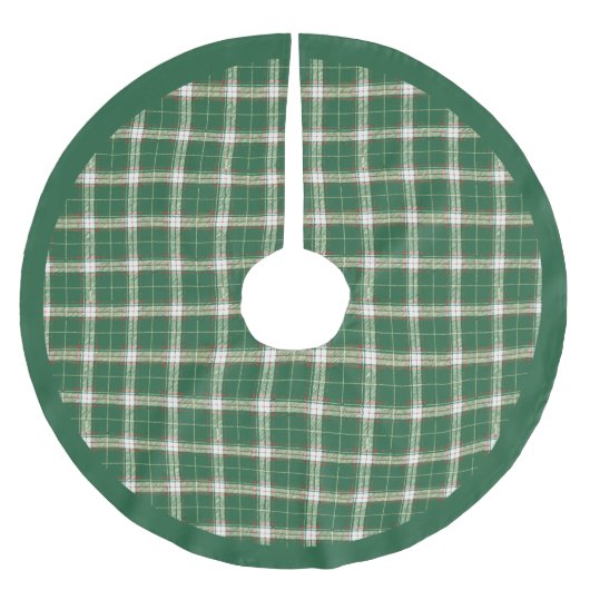 Christmas Plaid in Scottish Green and White ブラッシュドポリエステルツリースカート (正面)