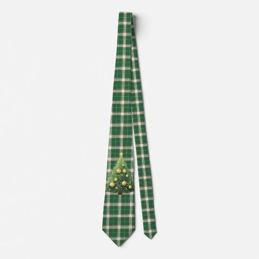 Christmas Plaid in Scottish Green with Tree ネクタイ (正面)