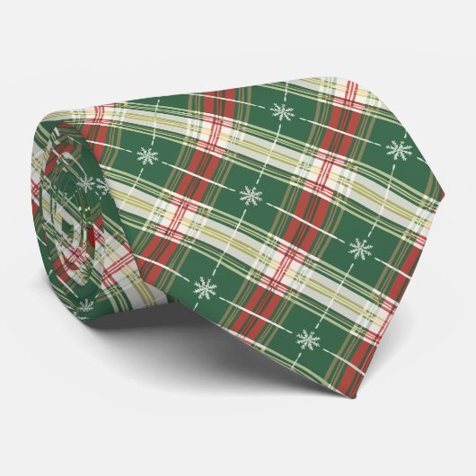 Christmas Plaid in White, Green, Red with Tree ネクタイ (ロール)