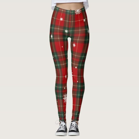 Christmas Plaid Leggings with Snowflakes レギンス (正面)