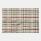 Christmas Plaid Monogram - rustic green red ivory キッチンタオル (横)