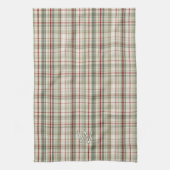 Christmas Plaid Monogram - rustic green red ivory キッチンタオル (縦)