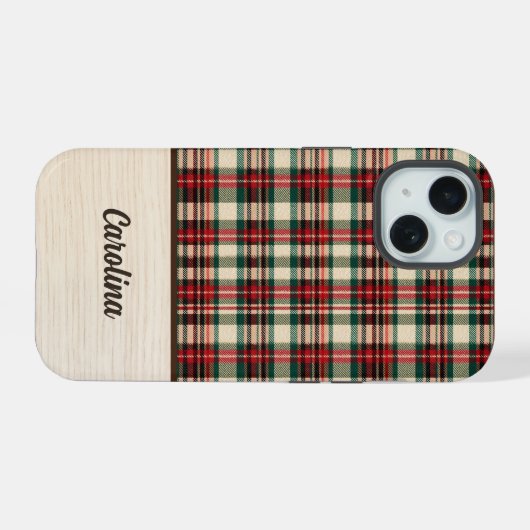 Christmas Plaid Phone Case | Personalized Name iPhone 15ケース (裏面横)