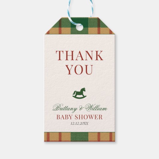 Christmas Plaid Preppy Bear Baby Shower  ギフトタグ (正面)