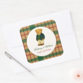 Christmas Plaid Preppy Bear Baby Shower  スクエアシール (封筒)