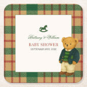 Christmas Plaid Preppy Bear Baby Shower  スクエアペーパーコースター (正面)