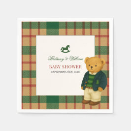 Christmas Plaid Preppy Bear Baby Shower  スタンダードカクテルナプキン