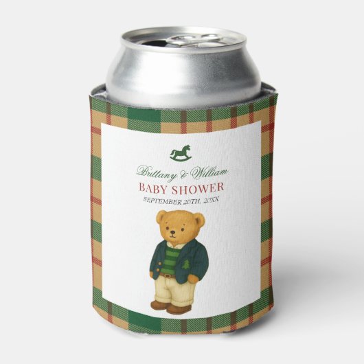 Christmas Plaid Preppy Bear Baby Shower  缶クーラー (缶正面)