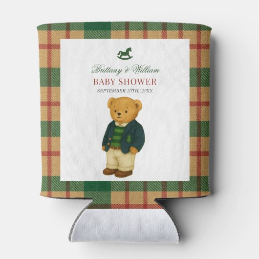 Christmas Plaid Preppy Bear Baby Shower 缶クーラー (裏面)
