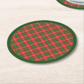Christmas Plaid Red and Green ラウンドペーパーコースター (アングル)