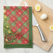 Christmas Plaid Red, Green, Gold and Tree キッチンタオル (四つ折り)