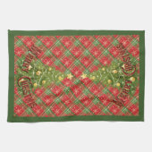 Christmas Plaid Red, Green, Gold and Tree キッチンタオル (横)