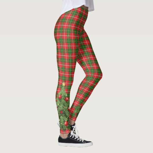 Christmas Plaid Red, Green, White with Tree レギンス (右)