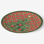 Christmas Plaid Red, Green with Gold Snowflakes ペーパープレート (アングル)