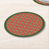 Christmas Plaid Red, Green with Gold Snowflakes ラウンドペーパーコースター (アングル)
