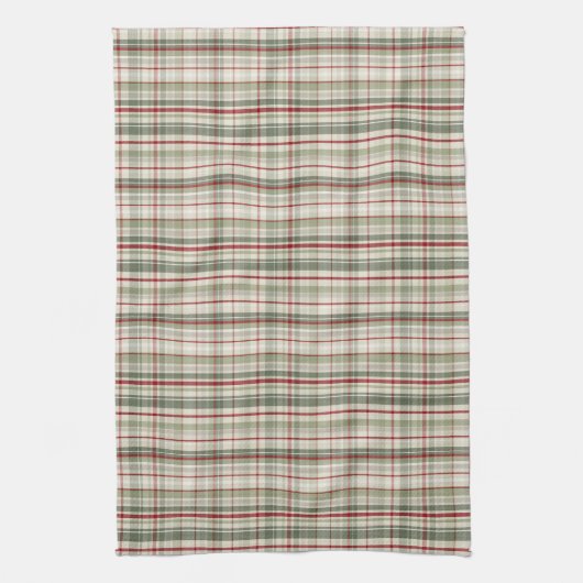 Christmas Plaid - rustic green red ivory キッチンタオル (縦)