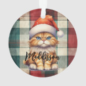 Christmas Plaid Santa Cat With Name オーナメント (裏面)