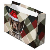 Christmas Plaid Shorthair Pointer Dog Lover ラージペーパーバッグ (正面アングル)