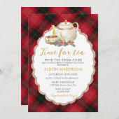 Christmas Plaid Tea Party Bridal Shower Invitation 招待状 (正面/裏面)