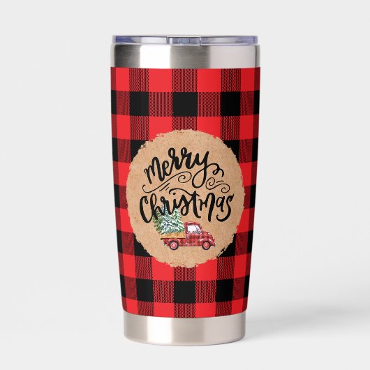 Christmas Plaid Vintage Truck Script Water Bottle 保温保冷タンブラー (背面)