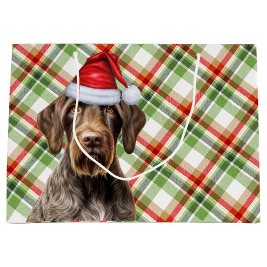 Christmas Plaid Wirehaired Pointer Dog Lover ラージペーパーバッグ (正面)