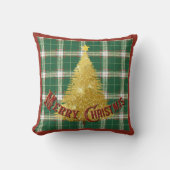 Christmas Plaid with Gold Tree クッション (正面)