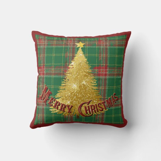 Christmas Plaid with Gold Tree クッション (裏面)