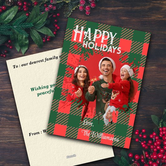 Christmas Plaids Custom Photo Holiday Cards シーズンカード