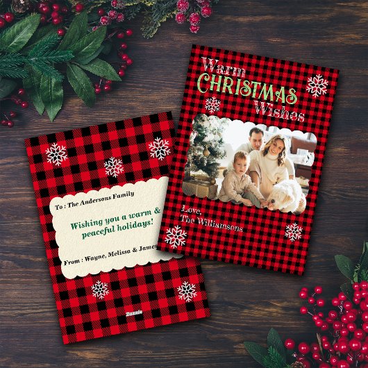 Christmas Plaids Family Custom Photo Holiday Cards シーズンカード