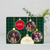 Christmas Plaids Family Photo Foil Green 箔シーズンカード (立ち正面)