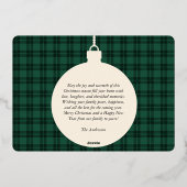 Christmas Plaids Family Photo Foil Green 箔シーズンカード (裏面)