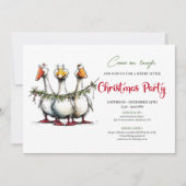 Christmas Playful Geese Funny Watercolor Party  招待状 (正面)