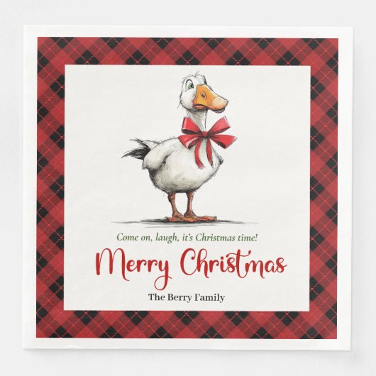 Christmas Playful Goose Whimsy Minimal Napkins (正面)