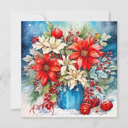 Christmas Poinsettia and Berries Bouquet シーズンカード (正面)