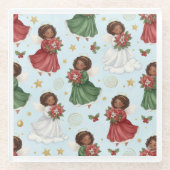 Christmas Poinsettia Angels ガラスコースター (正面)