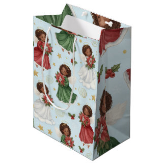Christmas Poinsettia Angels Wrapping Paper Sheets ミディアムペーパーバッグ