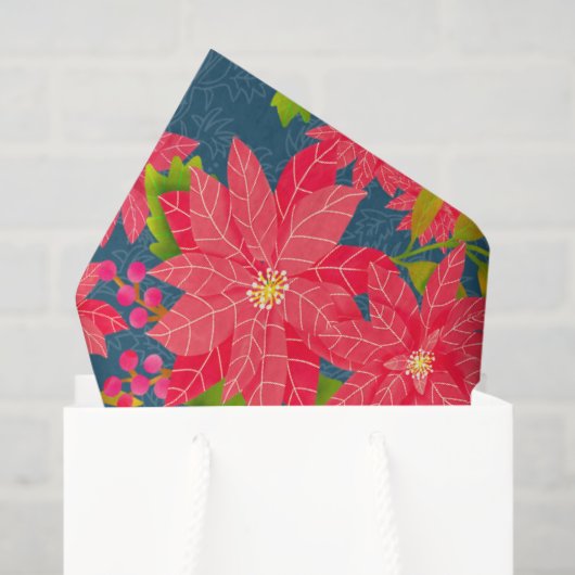 Christmas Poinsettia Blue 薄葉紙 (ギフトバッグ)