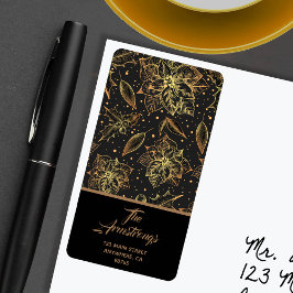 Christmas Poinsettia Floral Holiday Return Address ラベル