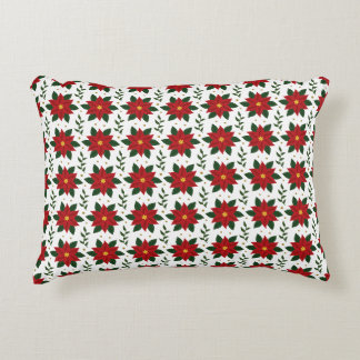 Christmas Poinsettia Floral Pattern | Red Green アクセントクッション