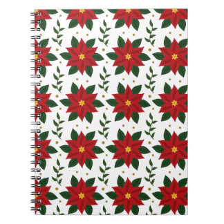 Christmas Poinsettia Floral Pattern | Red Green ノートブック