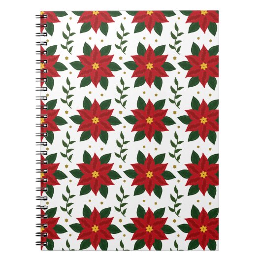 Christmas Poinsettia Floral Pattern | Red Green ノートブック (正面)