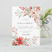 Christmas Poinsettia floral Wedding Invitation 招待状 (スタンド正面)