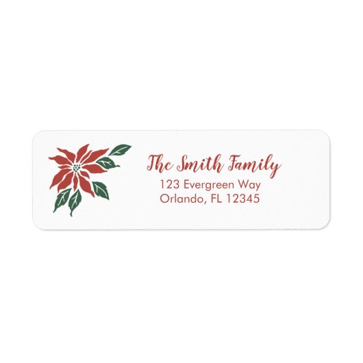 Christmas Poinsettia Flower Return Address ラベル (正面)