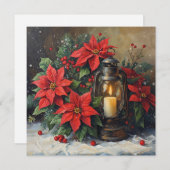 Christmas Poinsettia Flowers and Lantern  シーズンカード (正面/裏面)
