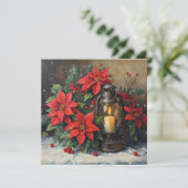 Christmas Poinsettia Flowers and Lantern  シーズンカード (スタンド正面)