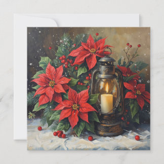 Christmas Poinsettia Flowers and Lantern  シーズンカード