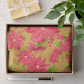Christmas Poinsettia Gold Orange 薄葉紙 (ギフト)