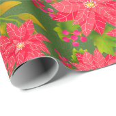 Christmas Poinsettia Green ラッピングペーパー (ロールコーナー)