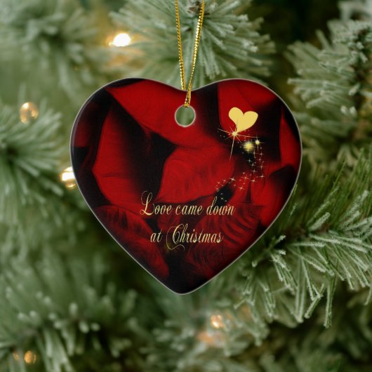 Christmas Poinsettia Heart Photo Ornament セラミックオーナメント (ツリー)