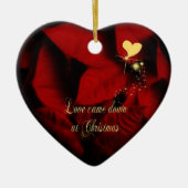 Christmas Poinsettia Heart Photo Ornament セラミックオーナメント (正面)